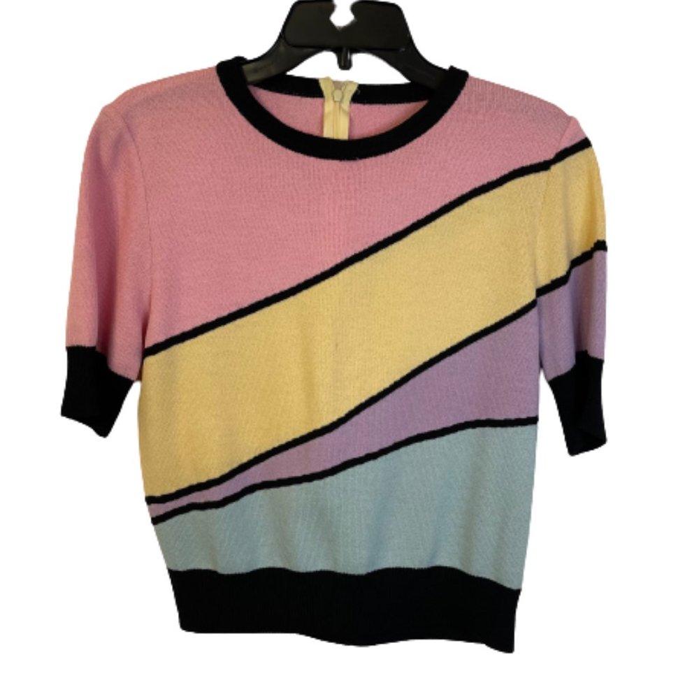 St. John Rainbow Knit Short Sleeve Sweater